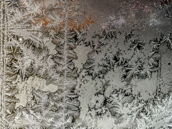 Фантастичні Красиві Морозні Візерунки Віконному Склі — стокове фото