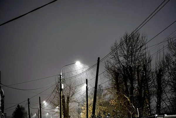 Bright Light Street Lamp Snowstorm — Stockfoto