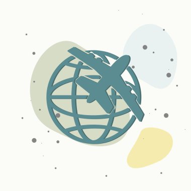 Çok renkli arka planda dünyanın etrafında uçan vektör ikon uçağı. Kolayca düzenlemek için katmanlar gruplandırıldı. Tasarımın için..