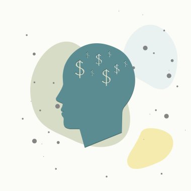 Vektör ikonu adam çok renkli arka planda parayı düşünür. Kolayca düzenlemek için katmanlar gruplandırıldı. Tasarımın için..