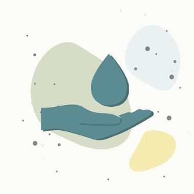 Vektör simgesi bir damla tutuyor. Düz el tasarımı ve çok renkli arka planda bir damla su. Kolayca düzenlemek için katmanlar gruplandırıldı. Tasarımın için..