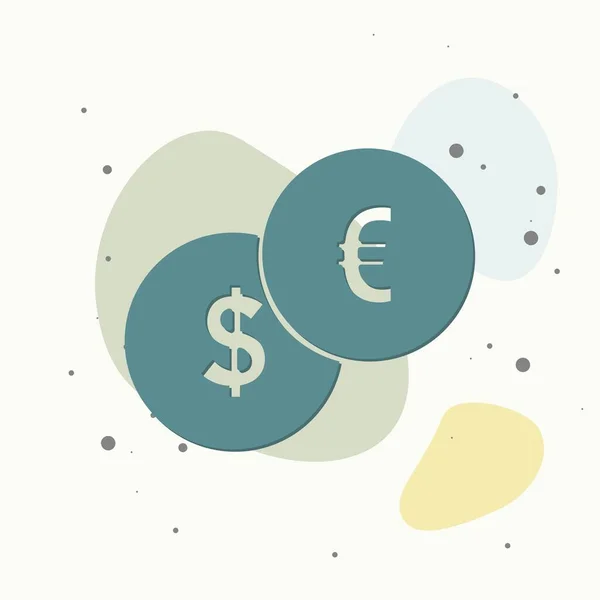 Vector Dólar Euro Moneda Icono Sobre Fondo Multicolor Capas Agrupadas — Vector de stock