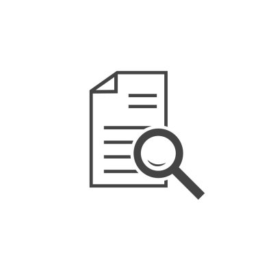 Vektör belge simgesi ve büyüteç. İzole edilmiş beyaz arkaplanda belge doğrulama sembolü. Kolayca düzenlemek için katmanlar gruplandırıldı. Tasarımın için.