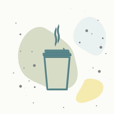 Tek kullanımlık kahvenin ikonu. Arka plandaki tabaklarda bayat bir kahve içeceği. Kolayca düzenlemek için katmanlar gruplandırıldı. Tasarımın için..