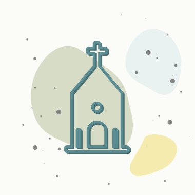 Kilise binası ikonu. Çok renkli arka planda dini bir kilise var. Kolayca düzenlemek için katmanlar gruplandırıldı. Tasarımın için..