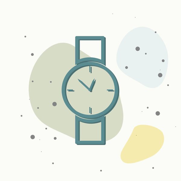 Vector image of a wristwatch. Clock icon on multicolored background. Layers grouped for easy editing illustration. For your design.