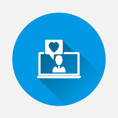 Mavi arka planda vektör ikonu dostluğu ve aşk. Uzun gölgeli düz bir görüntü. Kolayca düzenlemek için katmanlar gruplandırıldı. Tasarımın için..