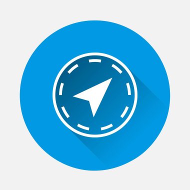 Mavi arkaplanda yön bulma vektör simgesi. Uzun gölgeli düz bir görüntü. Kolayca düzenlemek için katmanlar gruplandırıldı. Tasarımın için..