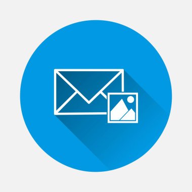 Mavi arkaplanda vektör simgesi ve manzara resmi simgesi. Uzun gölgeli düz bir görüntü. Kolayca düzenlemek için katmanlar gruplandırıldı. Tasarımın için..