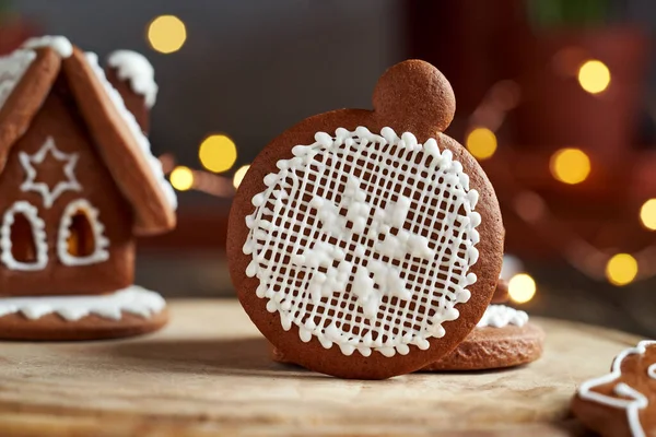 Homemade Christmas Gingerbread Cookie House Bokeh Background — Stock Photo, Image