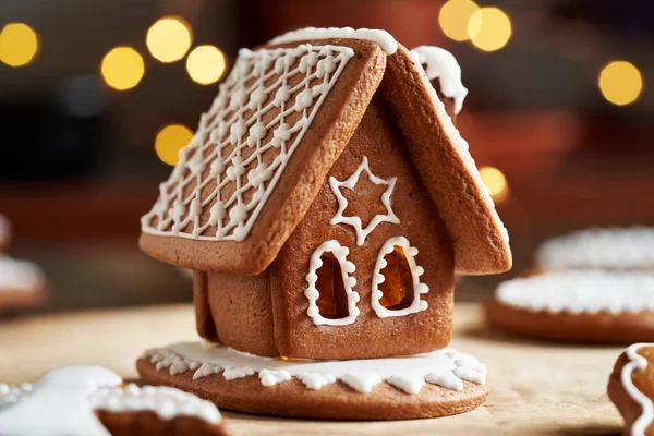 Homemade Christmas Gingerbread House Cookies Selective Focus — Stock Photo, Image