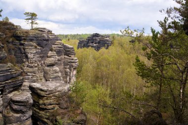Tiske steny or Tisa rocks in Bohemia, Czech Republic in spring