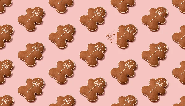 Seamless Isometric Pattern Gingerbread Christmas Cookies Men One Leg Pastel — Stock Photo, Image