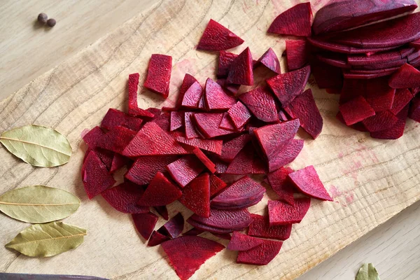 Sliced Red Beets Spices Ingredients Prepare Homemade Fermented Kvass — Stock Photo, Image