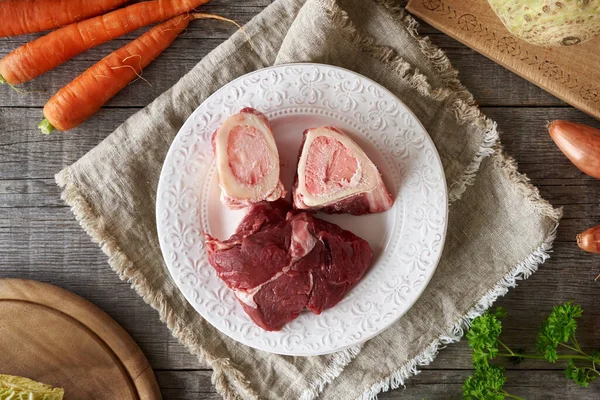 Ingredientes Para Preparar Caldo Sopa Carne Res Huesos Médula Ósea —  Fotos de Stock