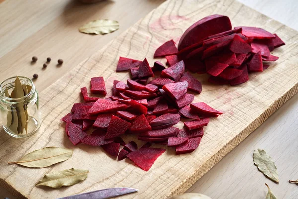 Cut Red Beets Spices Ingredients Prepare Fermented Kvass — Stock Photo, Image