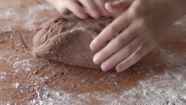 Детские Руки Смешивают Тесто Домашнего Имбирного Печенья — стоковое видео