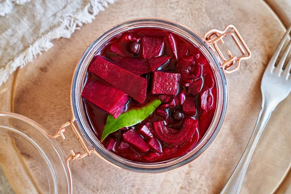 Gefermenteerde Rode Biet Kvass Een Glazen Pot Bovenaanzicht — Stockfoto