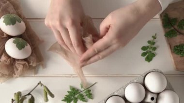 Paskalya yumurtalarına taze otlar ve eski çoraplar eklemek - soğan kabuklarıyla boyamaya hazırlık