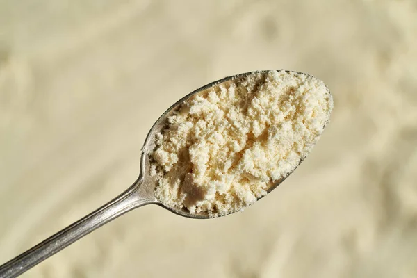 Molkenproteinpulver Auf Einem Löffel Draufsicht — Stockfoto