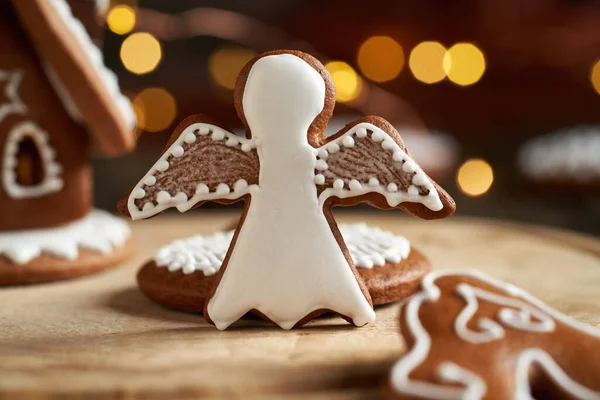 Homemade Christmas Gingerbread Cookies Bokeh Background — Stock Photo, Image