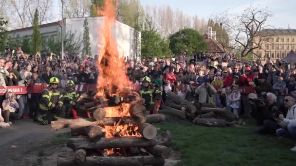 Prague Czech Republic April 2022 Burning Effigy Bonfire People Watching — Video