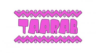 Taarab. Afrika pop müzik tarzı. Animasyon metni. 4K video. Beyaz arka planda komik karikatür harfleri. Unvan konseri için Afrika müziği Taarab, ulusal müzik festivali, yayın, medya podcast, adv.