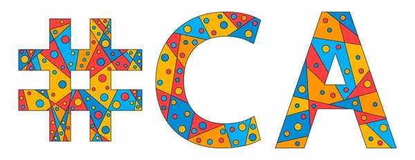 Hashtag 独立的马赛克文本 来自三角形 多边形和气泡碎片的信 Ca是美国加州在印刷 T恤衫 传单等方面的缩写 — 图库矢量图片