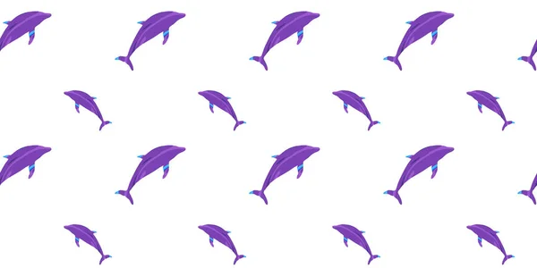 Delfiner Roliga Tecknade Färgade Sömlösa Mönster Lila Delfiner För Bakgrunder — Stock vektor