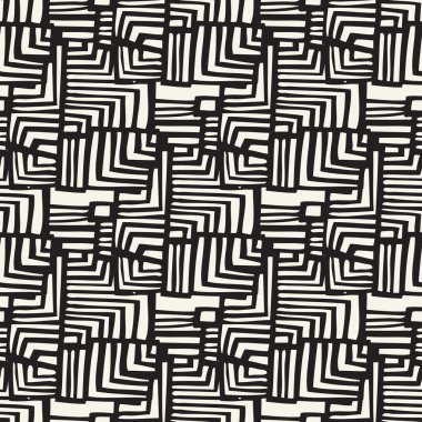 Çizgili elementlerin tekrarlayan geometrik fayanslarıyla kusursuz desen. Modern stil soyut doku.