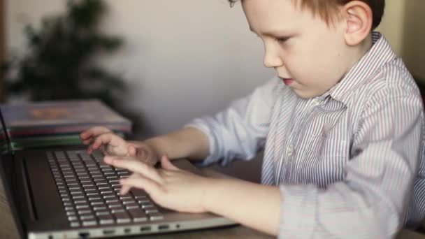 European Boy Learning Type Laptop Online School Distance Learning — Video Stock