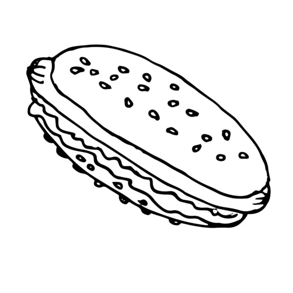 Vektorové Ručně Kreslené Hamburgery Občerstvení Kreslené Prvky Rychlého Občerstvení Sendviče — Stockový vektor