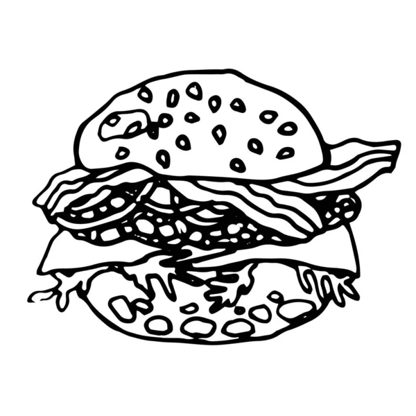 ベクトル手描きハンバーガーやスナックオブジェクト ファーストフードの要素 サンドイッチ ストリートフードを描きました — ストックベクタ