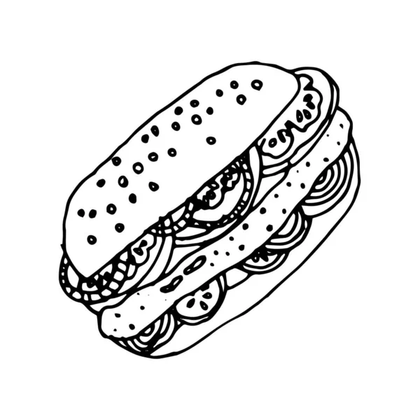 Vetor Mão Desenhado Hambúrgueres Lanches Objetos Desenhado Elementos Fast Food — Vetor de Stock