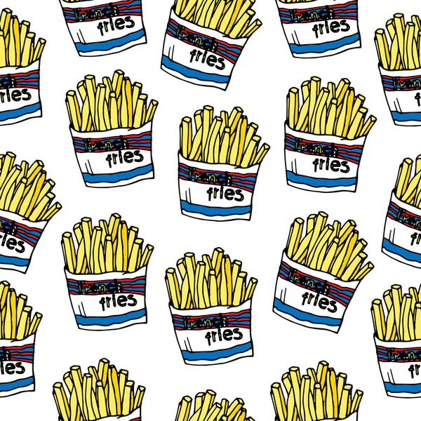 Vector hand drawn burgers and snacks objects, drawn fast food elements, street food, French fries, fried potatoes pattern, food pattern, background, isolated — Stockový vektor