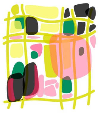 Vektör el çizimi soyut geometrik sanat, sıcak renkler, şeffaf minimalist noktalar, basit sanat, pembe ve altın renkler, siyah