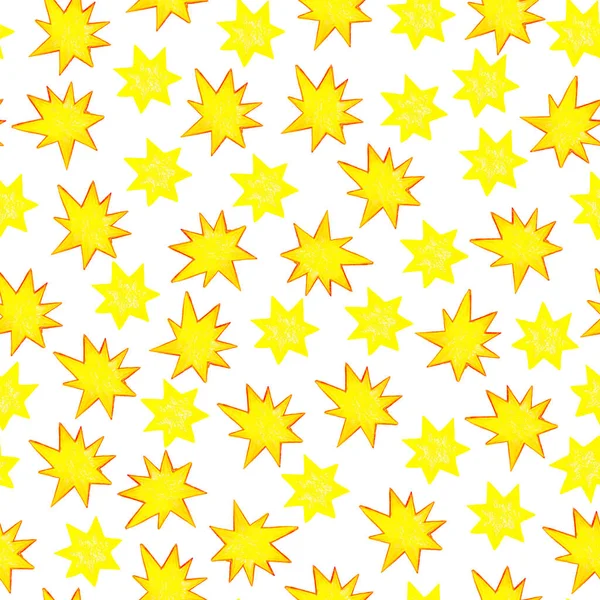 Matita disegnato stelle gialle clipart, elementi stellati, modello di stelle isolate, cieli stellati, scintillare, bianco — Foto Stock