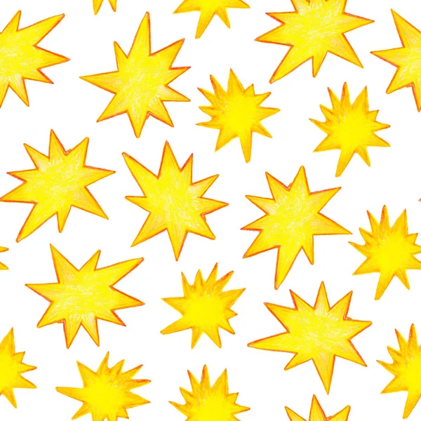 Clipart d'étoiles jaunes dessinées au crayon, éléments étoilés, motif d'étoiles isolées, ciel étoilé, scintillement — Photo