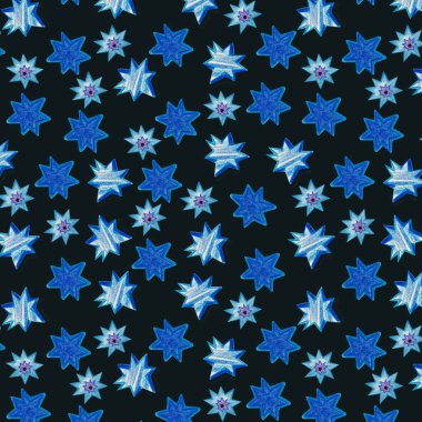 Kalem çizimi mavi yıldızlar klipsli sanat, el çizimi yıldızlı desen, mavi yıldızlar arka plan, parlayan, izole çocuklar desen, kozmik, yıldızlı arka plan, parlak 