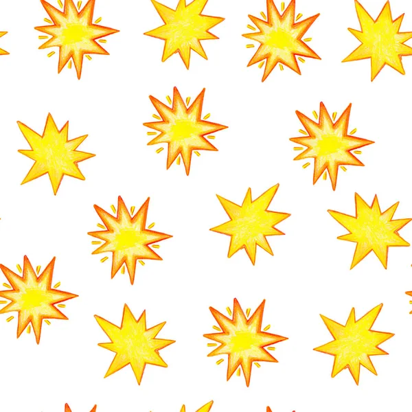 Matita disegnato stelle gialle clipart, elementi stellati, modello di stelle isolate, cieli stellati, scintillare, bianco — Foto Stock