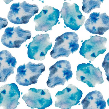 Suluboya soyut basit damlalar klibi desen, mavi suluboya lekeleri, soyut arkaplan, el çizimi, beyaz, açık mavi damlalar desen, izole edilmiş, noktalı arkaplan, turkuaz