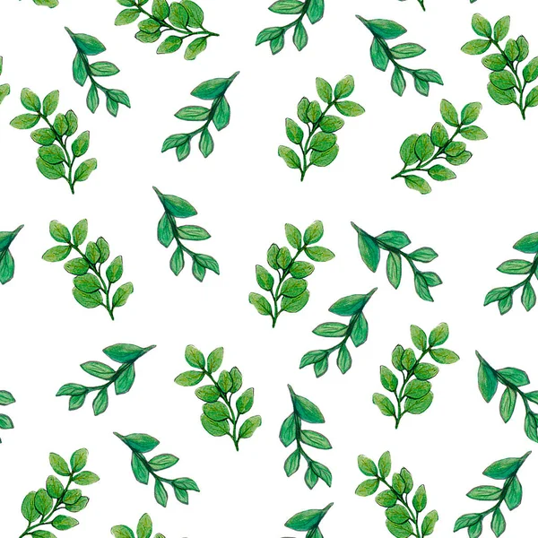 Aquarell Hand gezeichnet verschiedene Blätter Muster, Laub Hintergrund, grüne Blätter, Hintergrund, isolierte Blätter, Textildesign, Stoffmuster — Stockfoto
