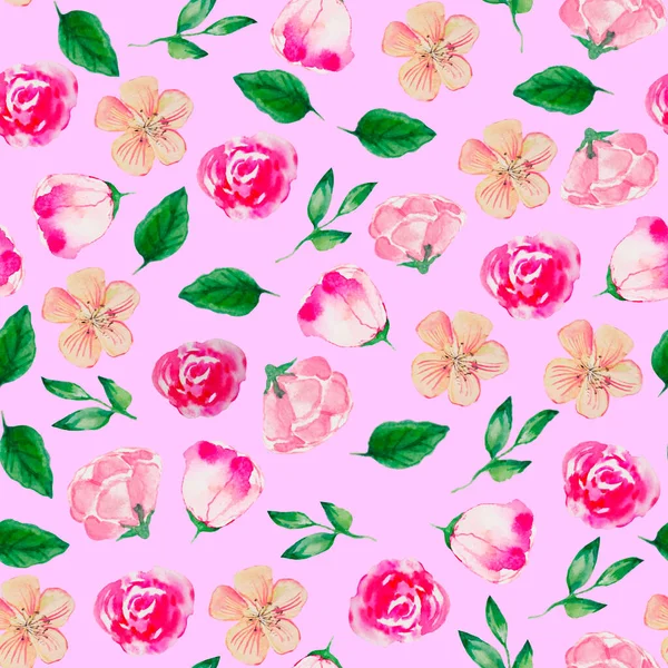 Akvarell Kézzel Rajzolt Egyszerű Virágok Virágos Minta Különböző Vadvirágok Elszigetelt — Stock Fotó