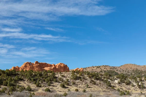 Távoli Kilátás Vörös Sziklák Istenek Kertjében Colorado Springs Téli Táj — Stock Fotó