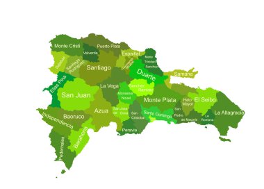 Dominik Cumhuriyeti vektör haritası silüeti beyaz arka planda izole edildi. Detaylı. Sınırları olan ayrı bölgeler ve vilayetler. Karayip ülkesi, Haiti adasının bir parçası..