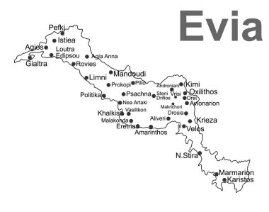 Yunan adası Euboea harita çizgisi beyaz arkaplanda izole edilmiş vektör silueti çizimi. Evia harita silueti, Yunanistan adası.