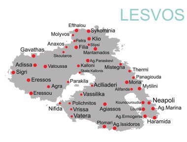 Yunanistan 'daki Lesvos Adası vektör haritası silüeti beyaz arka planda izole edilmiş. Lezbiyen Haritası.