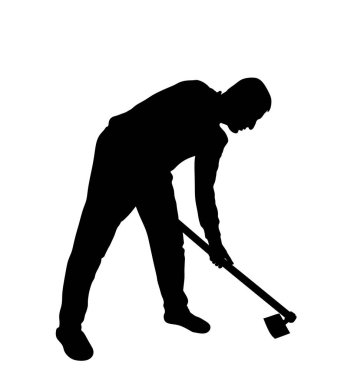 Bahçıvan, bahçe vektör silüetinde çapayla toprak işliyor. Toprak kazan adam. Çiftçi bitki tohumlarını toprağa koydu. Kazı işçisi el aletleriyle madencilik yapıyor. Elle çiftçilik..