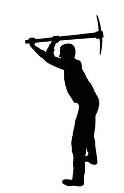 Kazma vektör silueti çizimi olan inşaat işçisi. Bahçede Gad 'le çalışan bir adam. Bahçıvan toprağı kazıyor. Matt 'li bir çiftçi. Kazıcı, aletle madencilik yapıyor. El işi endüstrisi.