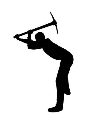 Kazma vektör silueti çizimi olan inşaat işçisi. Bahçede Gad 'le çalışan bir adam. Bahçıvan toprağı kazıyor. Matt 'li bir çiftçi. Kazıcı, aletle madencilik yapıyor. El işi endüstrisi.